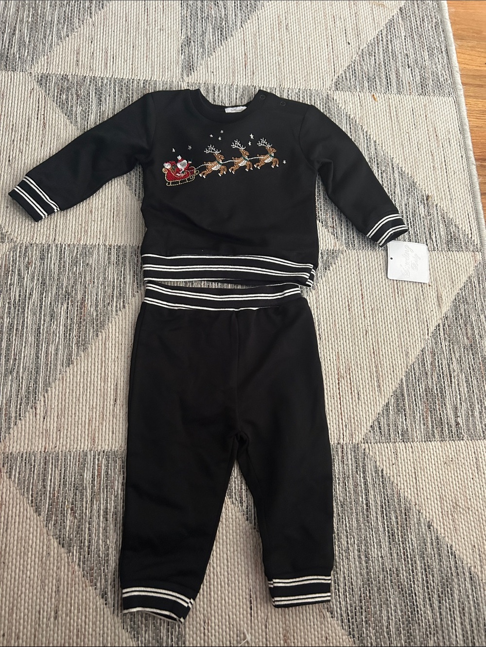 Baby Black Holiday Set with Santa Sleigh Embroidery 12 months NWT